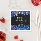 Elegant Blue and Silver Flowers Birthday Party スタンダードカクテルナプキン (インサイチュ)