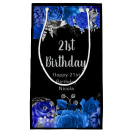 Elegant Blue and Silver Flowers Birthday Party スモールペーパーバッグ