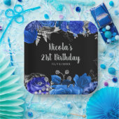 Elegant Blue and Silver Flowers Birthday Party ペーパープレート (パーティー)