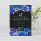 Elegant Blue and Silver Flowers Birthday Party 招待状 (スタンド正面)