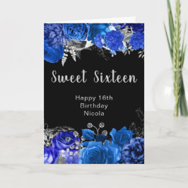 Elegant Blue and Silver Flowers Sweet Sixteen カード
