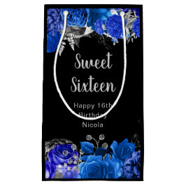 Elegant Blue and Silver Flowers Sweet Sixteen スモールペーパーバッグ