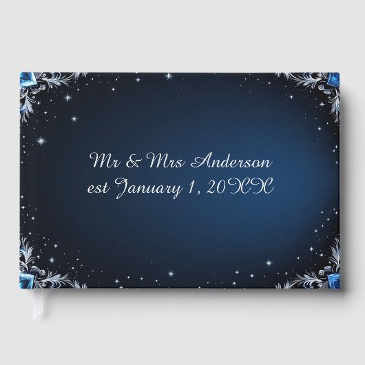 Elegant Blue and Silver Wedding Guest Book ゲストブック (正面)