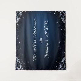 Elegant Blue and Silver Wedding Photo Backdrop タペストリー