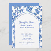 Elegant Blue and White 40th Birthday Party  招待状 (正面/裏面)