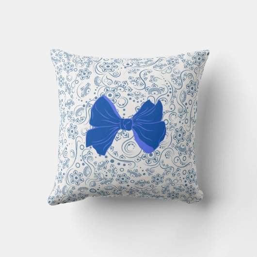 Elegant Blue and White Bow Pattern クッション (裏面)