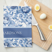 Elegant Blue and White Chinoiserie Floral Pattern キッチンタオル (四つ折り)