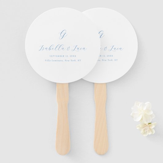 Elegant Blue and White Coastal Chic Wedding ハンドファン (正面&裏面)