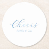 Elegant Blue and White Coastal Chic Wedding ラウンドペーパーコースター (正面)