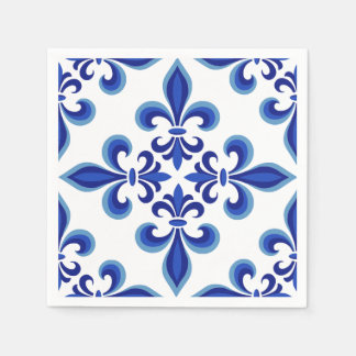 Elegant Blue and White Damask Cocktail Napkins スタンダードカクテルナプキン