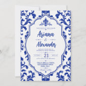 Elegant Blue and White Floral Classic Chinoiserie 招待状 (正面)