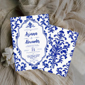 Elegant Blue and White Floral Classic Chinoiserie 招待状