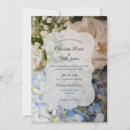 Elegant Blue and white Floral Wedding Invitation 招待状