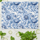 Elegant Blue and White Flower Chic Floral Pattern キッチンタオル (折り畳み)