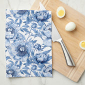 Elegant Blue and White Flower Chic Floral Pattern キッチンタオル (四つ折り)