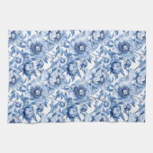 Elegant Blue and White Flower Chic Floral Pattern キッチンタオル (横)