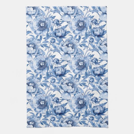 Elegant Blue and White Flower Chic Floral Pattern キッチンタオル (縦)