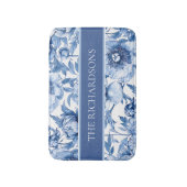 Elegant Blue and White Flowers Floral Pattern バスマット (正面縦)