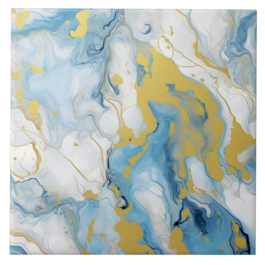 Elegant Blue And White Gold Marble Pattern  タイル (正面)