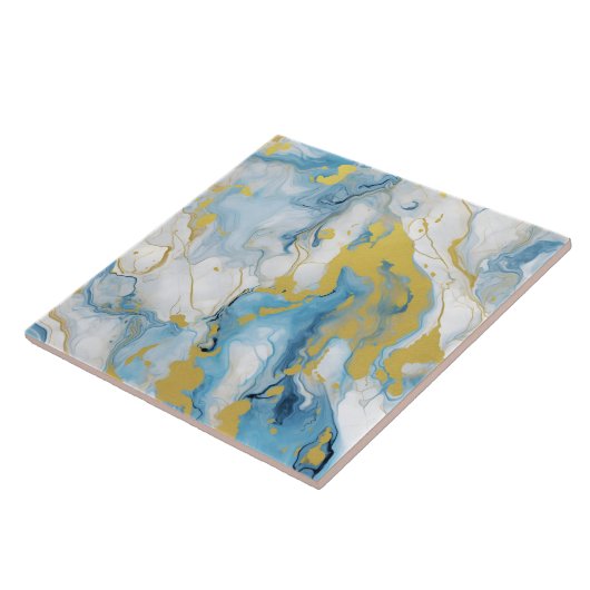 Elegant Blue And White Gold Marble Pattern  タイル (側面)