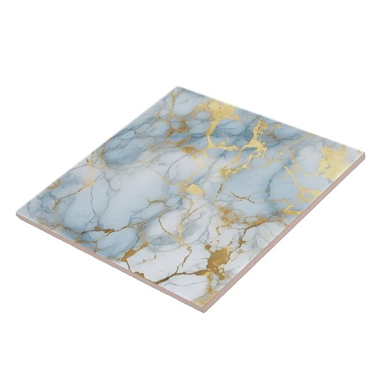 Elegant Blue And White Gold Marble Pattern  タイル (側面)