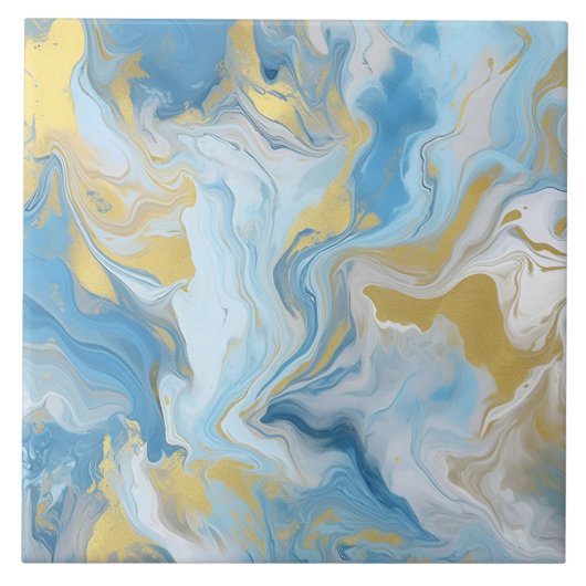 Elegant Blue And White Gold Marble Pattern  タイル (正面)
