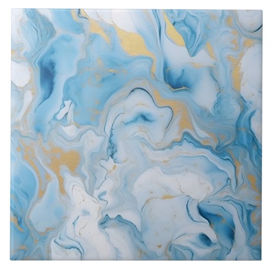 Elegant Blue And White Gold Marble Pattern  タイル (正面)