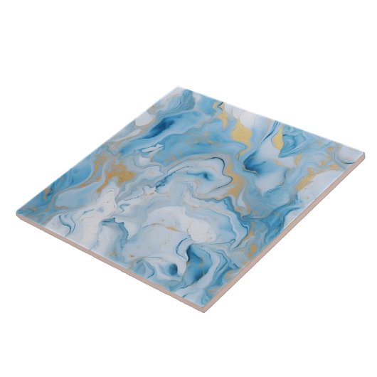 Elegant Blue And White Gold Marble Pattern  タイル (側面)