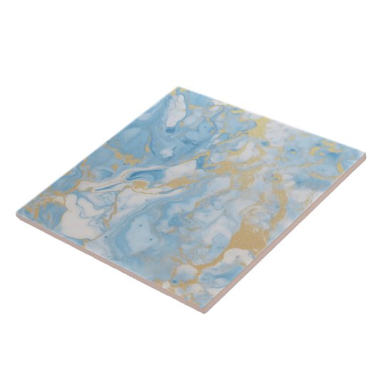 Elegant Blue And White Gold Marble Pattern  タイル (側面)