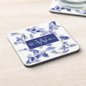 Elegant Blue And White Koi Fish コースター (左側)