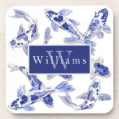 Elegant Blue And White Koi Fish コースター (正面)