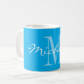 Elegant blue and white name monogram coffee mug コーヒーマグカップ (正面左)