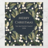 Elegant Blue and White Snowberry Christmas  ワインラベル (シングルラベル)