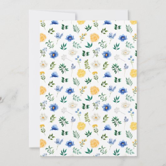 Elegant Blue and Yellow Floral Wedding 招待状 (裏面)