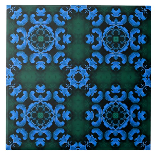 Elegant blue arabesque pattern tile タイル (正面)