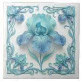Elegant Blue Art Deco Stylized Lilies タイル (正面)