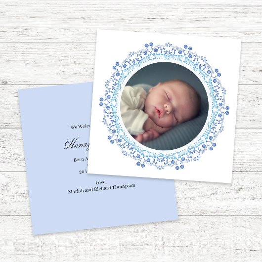 Elegant Blue Baby Announcement Photo Minimalist