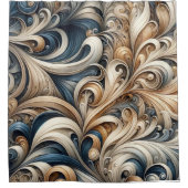 Elegant Blue Beige Baroque Swirl Pattern シャワーカーテン (正面)