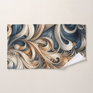 Elegant Blue Beige Baroque Swirl Pattern バスタオルセット