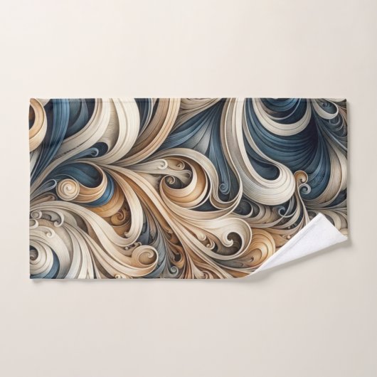 Elegant Blue Beige Baroque Swirl Pattern バスタオルセット (ハンドタオル)