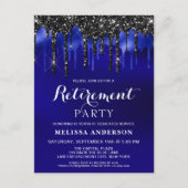 Elegant Blue Black Glitter Drips Retirement Party  ポストカード (正面)