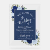 Elegant Blue Boho Chic Roses Wedding Welcome アクリルサイン (正面)