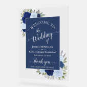 Elegant Blue Boho Chic Roses Wedding Welcome アクリルサイン (傾斜)