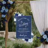 Elegant Blue Boho Chic Roses Wedding Welcome アクリルサイン