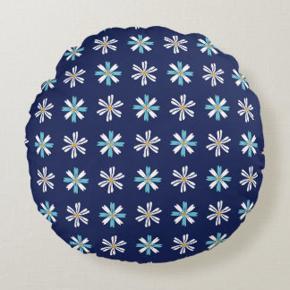 Elegant Blue Botanical Accent Motif Round Pillow ラウンドクッション