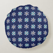 Elegant Blue Botanical Accent Motif Round Pillow ラウンドクッション (裏面)