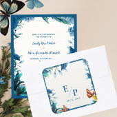 Elegant Blue Botanical Butterfly Monogram Wedding スクエアシール
