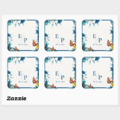 Elegant Blue Botanical Butterfly Monogram Wedding スクエアシール (シート)