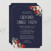 Elegant Blue Botanical Christmas Holiday Party 招待状 (正面/裏面)