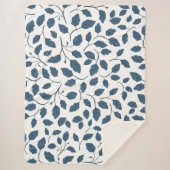 Elegant Blue Botanical Leaves Sherpa Blanket シェルパブランケット (正面)